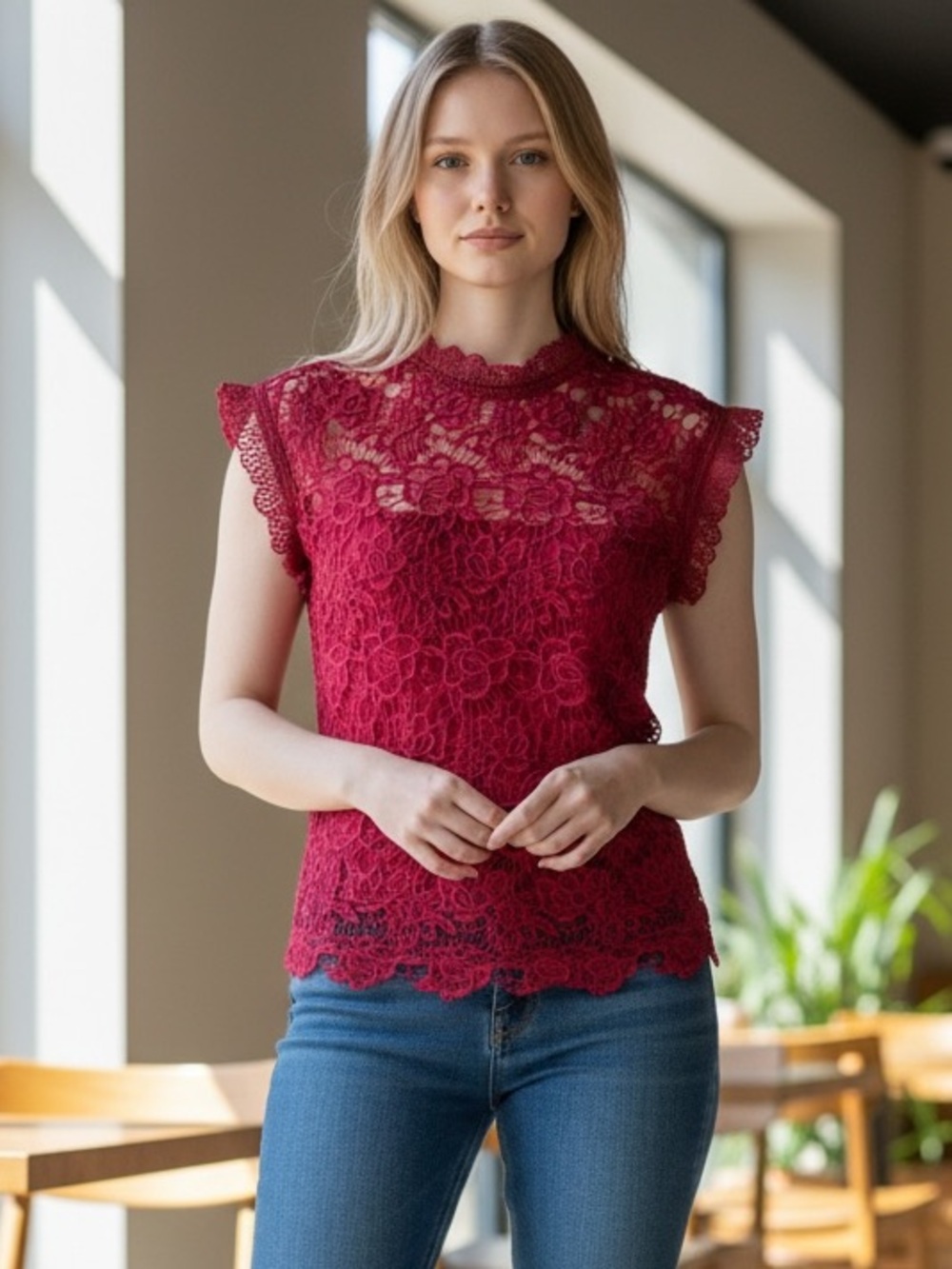 Nanette Lepore Fuchsia Lace Blouse